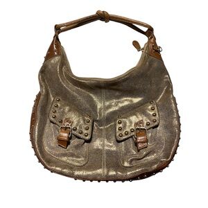 Sabina Hobo bag leather gold dusted leather crescent shape slouchy Y2K trend